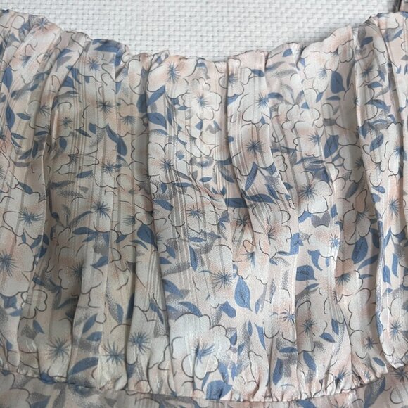 Floral crop top Tie Back Cottagecore Milkmaid Fairy Pleated Lined Flirty Small - Picture 3 of 9